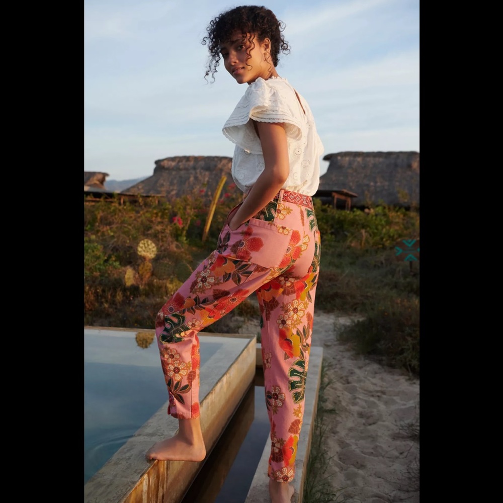 Farm Rio Esperanza Pants In Pink Rose